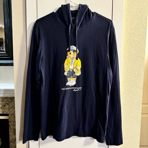 Polo Ralph Lauren Mens Blue Captain Yacht Bear Hoodie Pullover Size Small Preppy - Picture 3 of 7